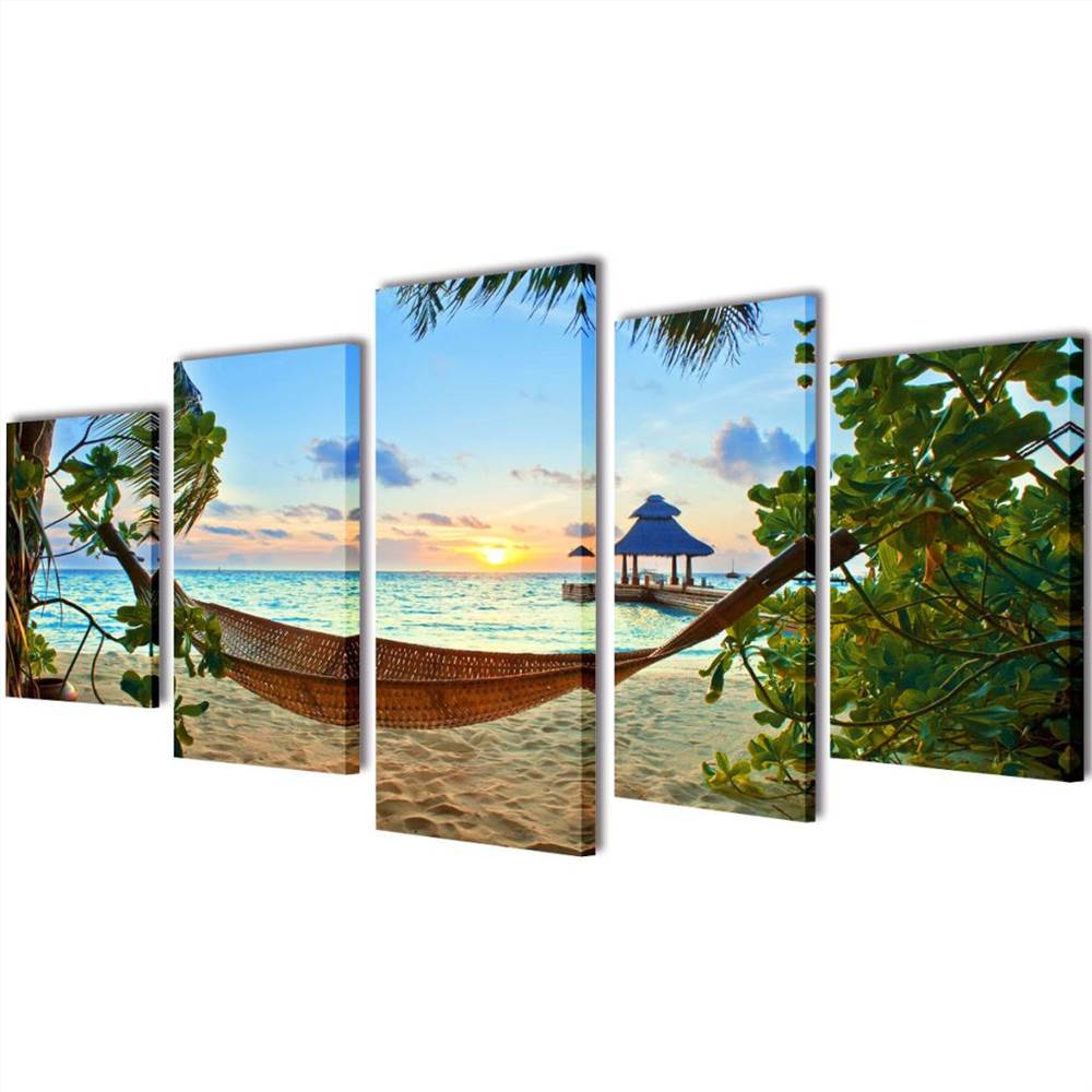 Incarijk ingewikkeld Specialiseren Canvas Wall Print Set Sand Beach With Hammock 200 X 100 Cm