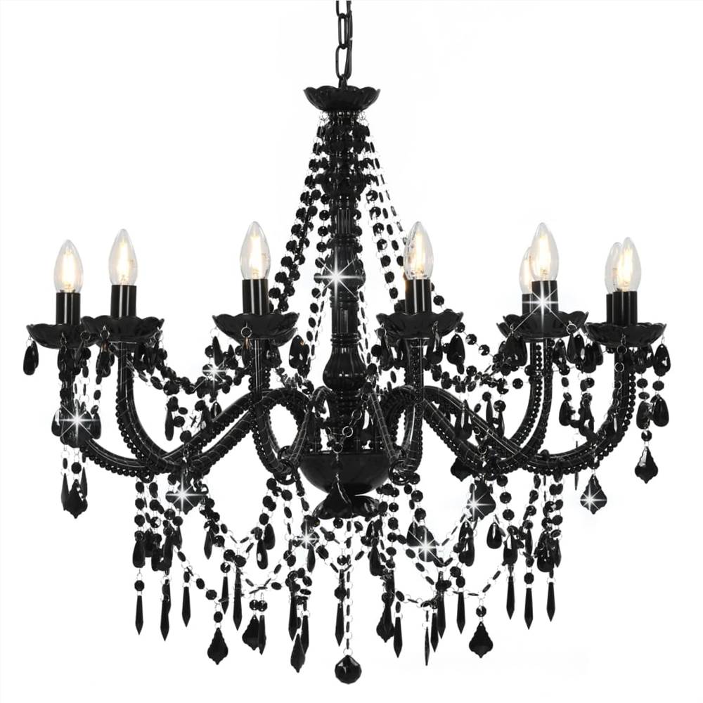Chandelier with Beads Black 12 x E14 Bulbs