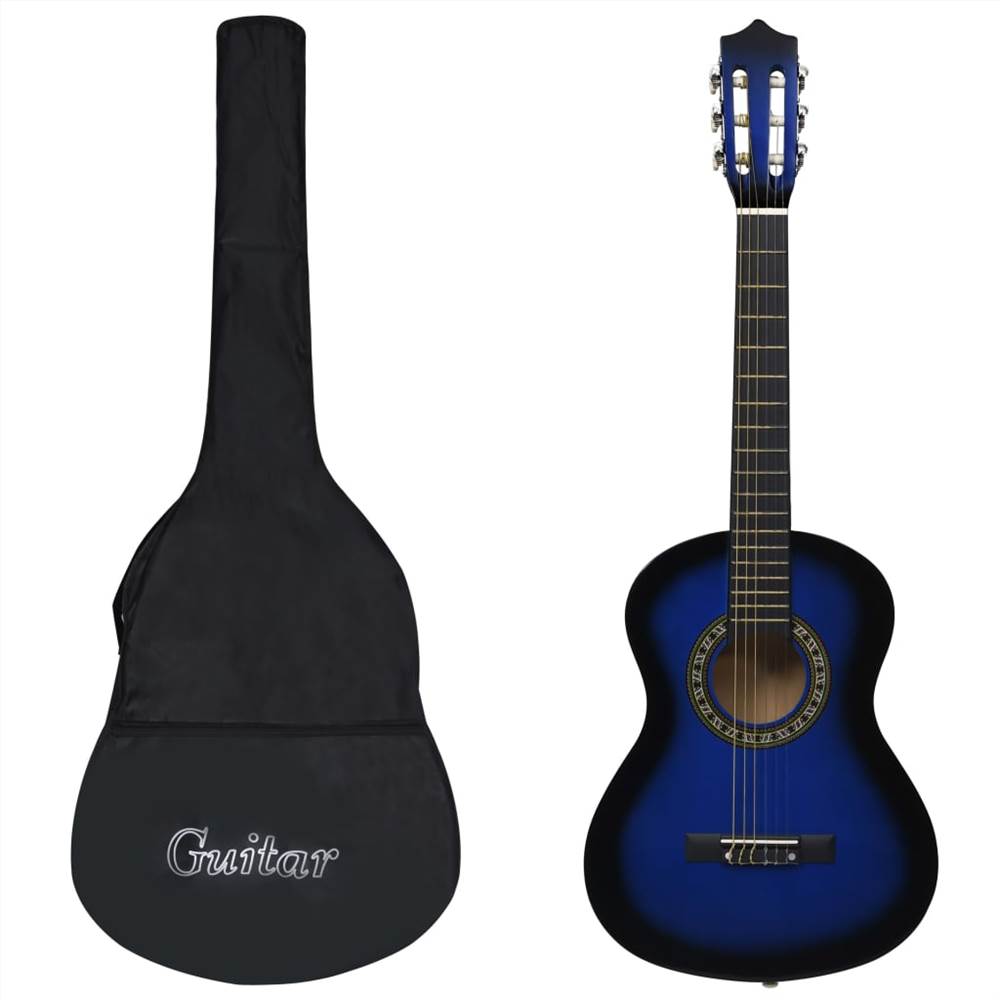 Klassieke gitaar voor beginners en kinderen met tas blauw 1/2 34 ''