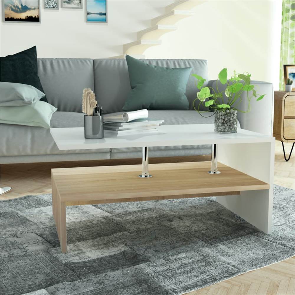 

Coffee Table Chipboard 90x59x42 cm Oak and White