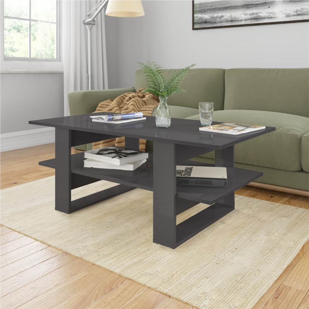 

Coffee Table High Gloss Grey 110x55x42 cm Chipboard