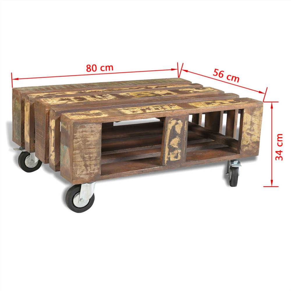 Coffee Table with 4 Wheels Reclaimed Wood