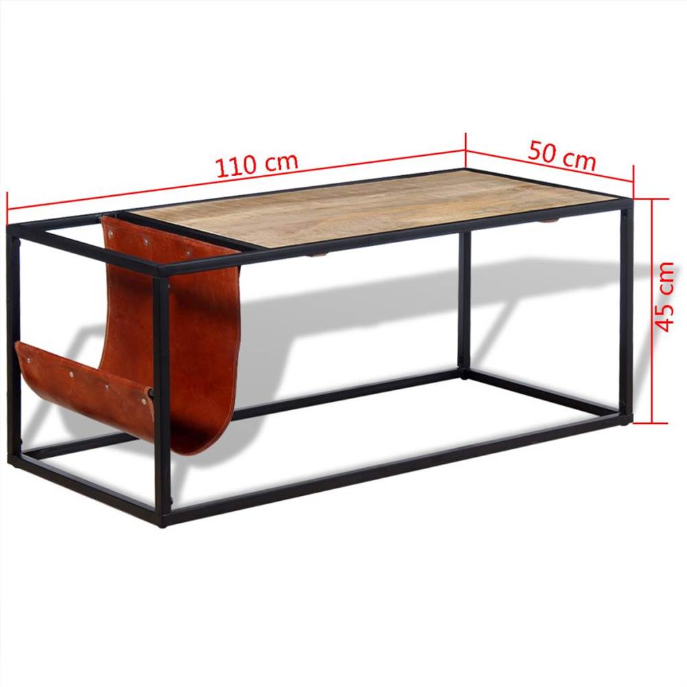 Coffee Table with Genuine Leather Magazine Holder 110x50x45 cm