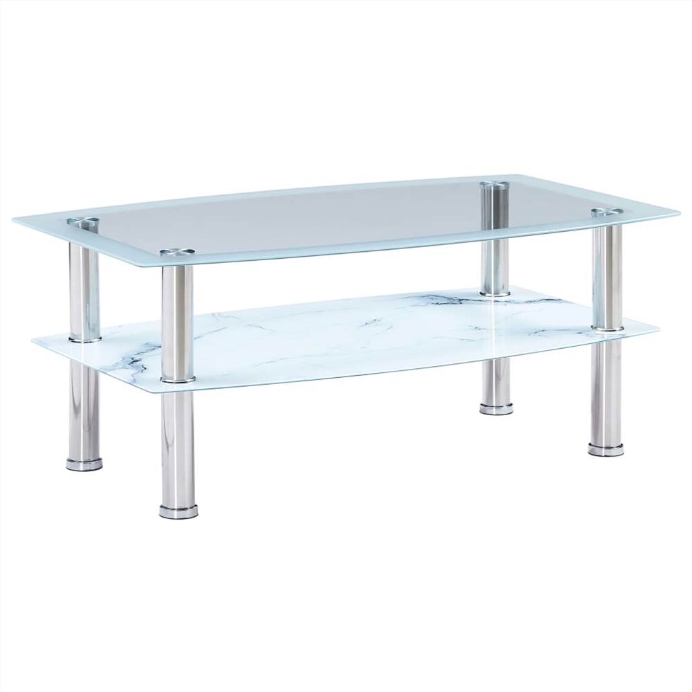 

Coffee Table with Marble Look White 100x60x42 cm Tempered Glass