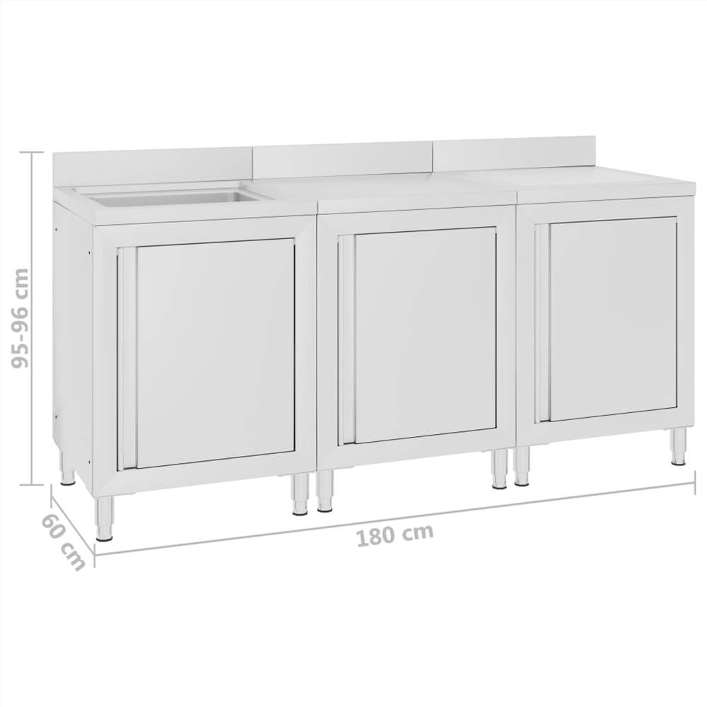 Commercial Kitchen Sink Cabinet 180x60x96 cm Stainless Steel