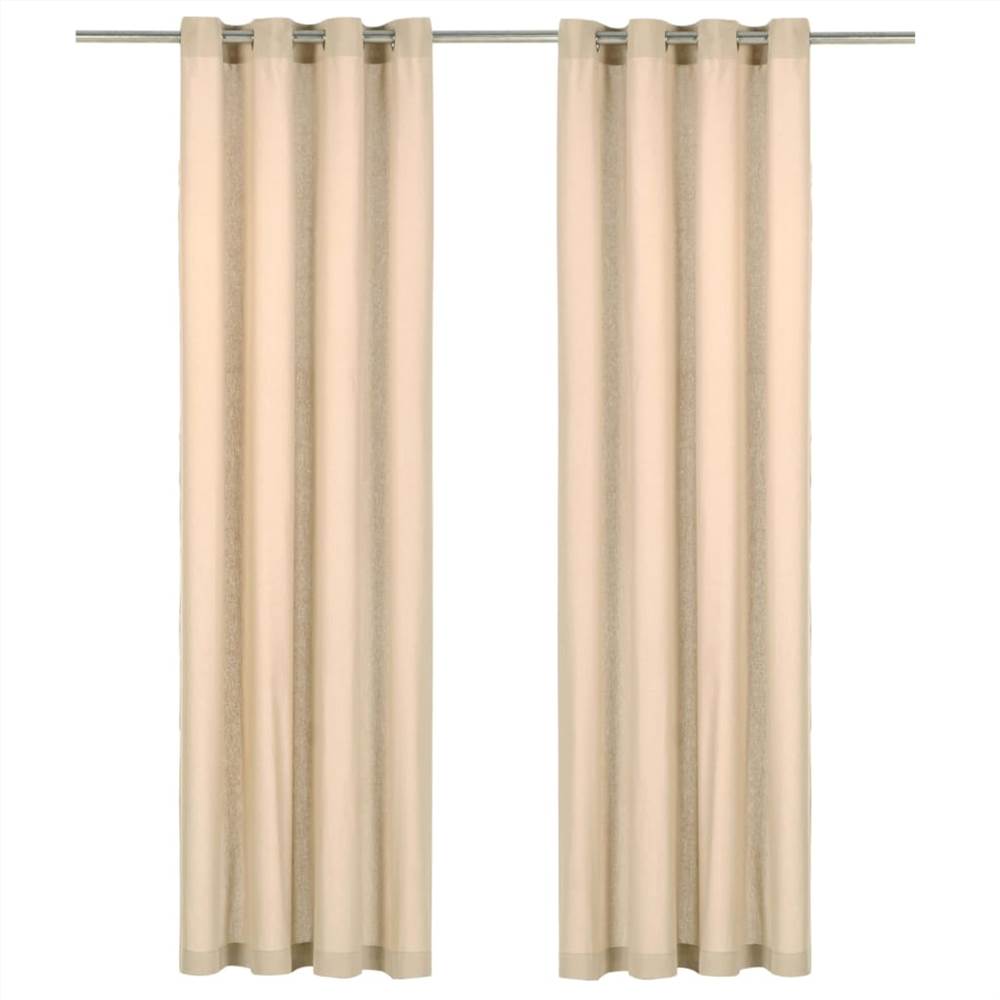 Curtains with Metal Rings 2 pcs Cotton 140x225 cm Beige