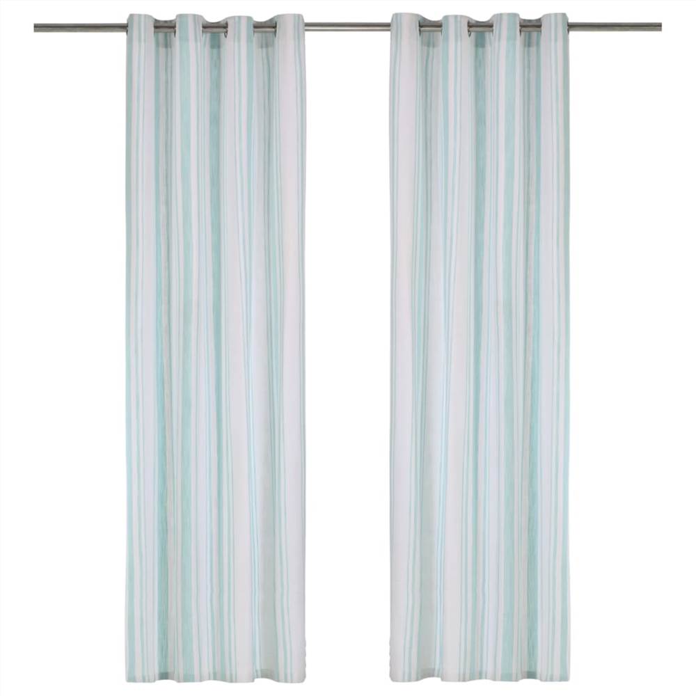 

Curtains with Metal Rings 2 pcs Cotton 140x245 cm Blue Stripe