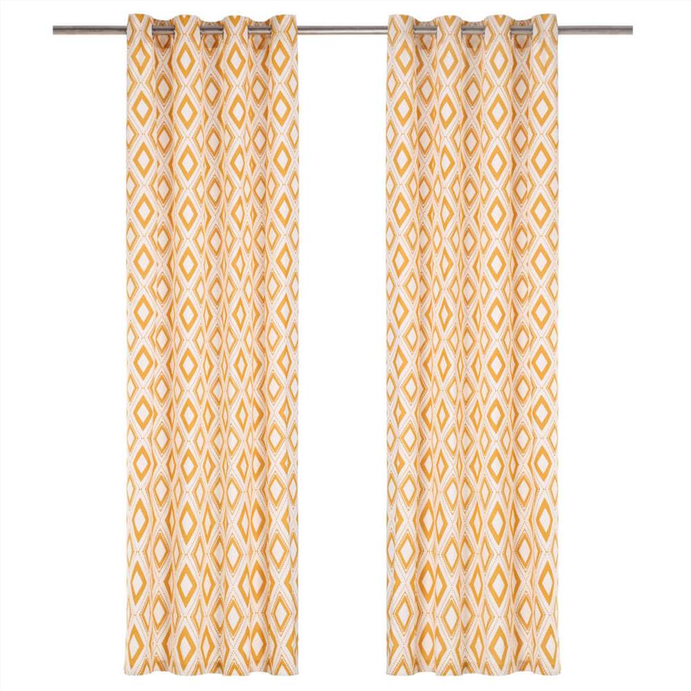 

Curtains with Metal Rings 2 pcs Cotton 140x245 cm Yellow Square