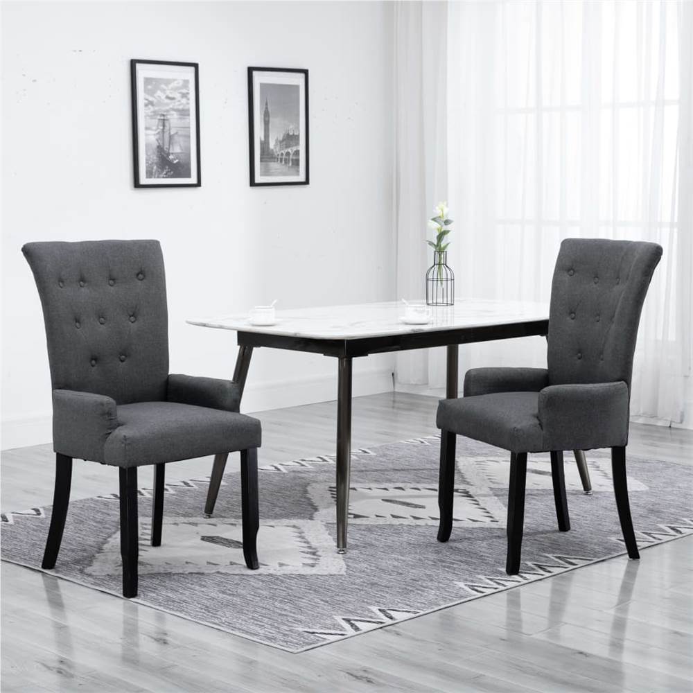 

Dining Chair with Armrests Dark Grey Fabric