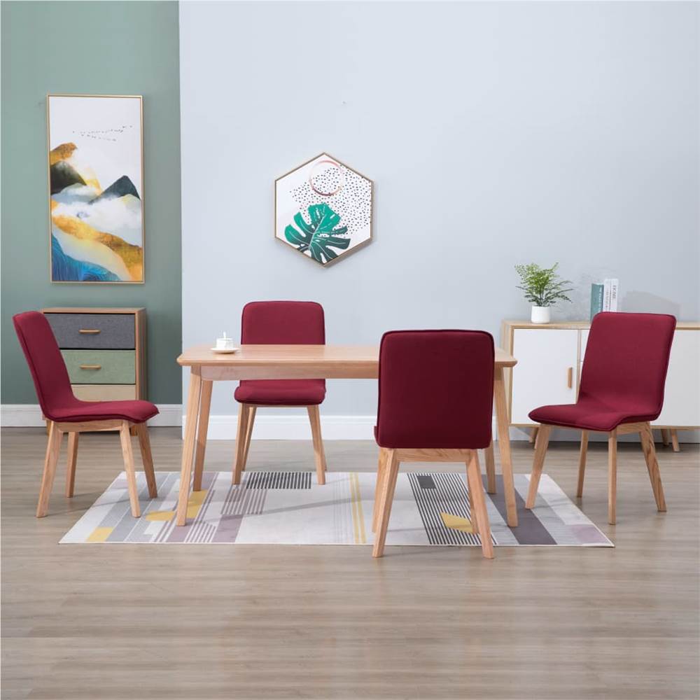 

Dining Chairs 4 pcs Red Fabric and Solid Oak Wood