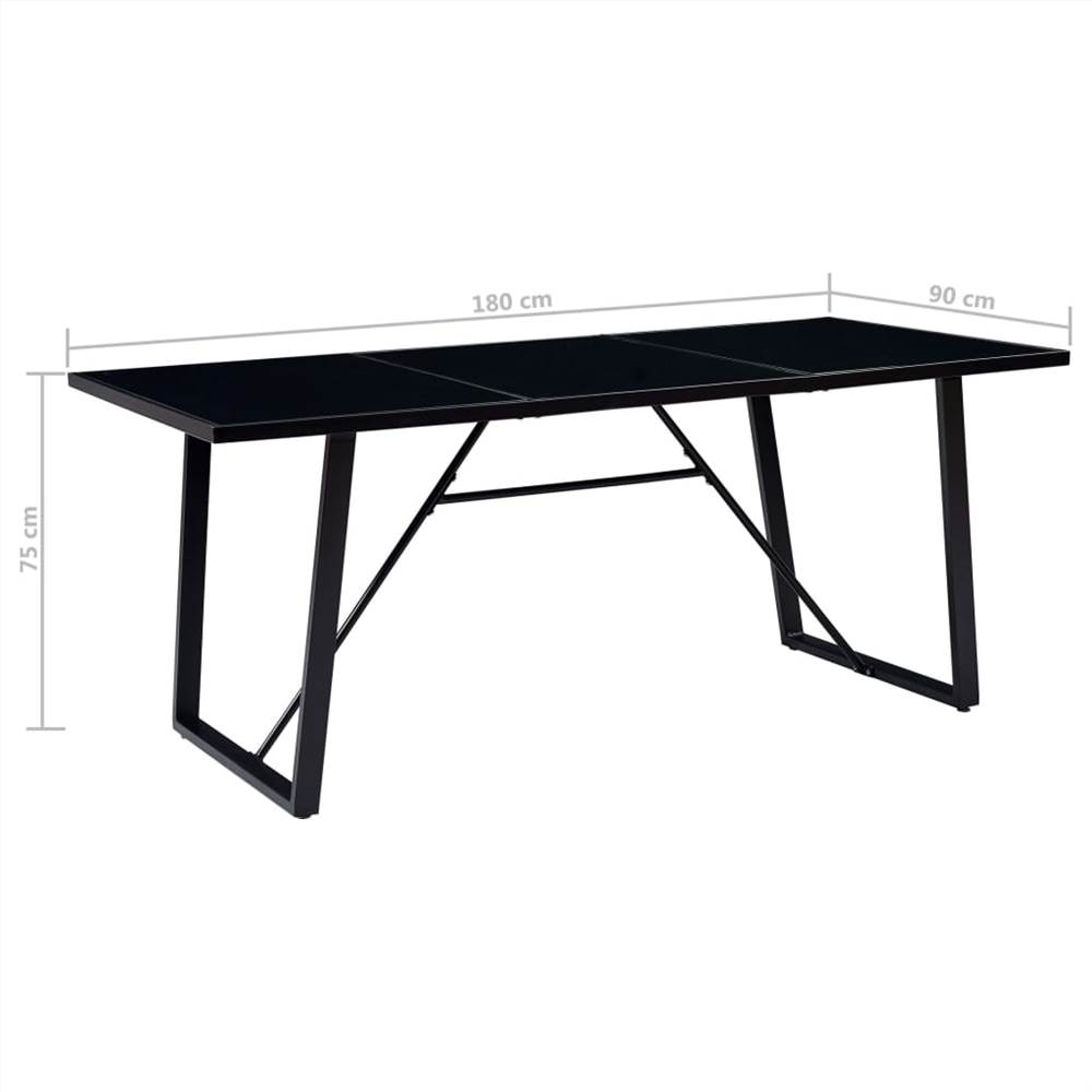 Dining Table Black 180x90x75 cm Tempered Glass