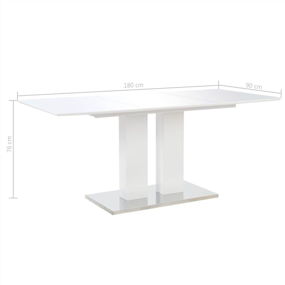 Dining Table High Gloss White 180x90x76 cm MDF