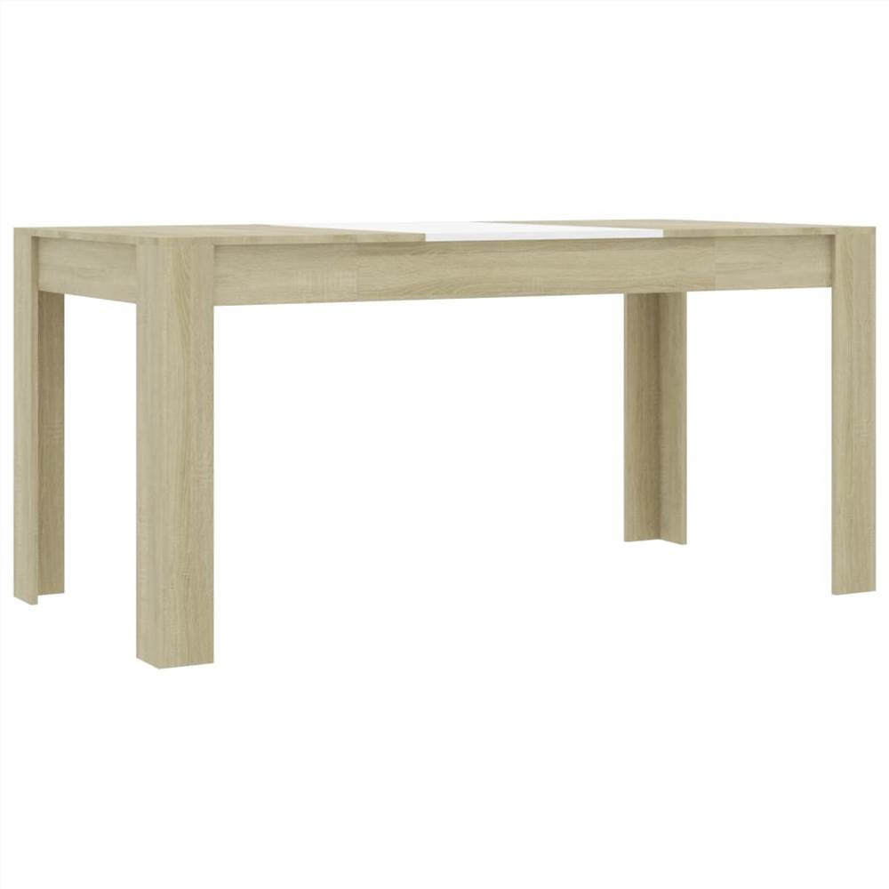 Dining Table White and Sonoma Oak 160x80x76 cm Chipboard