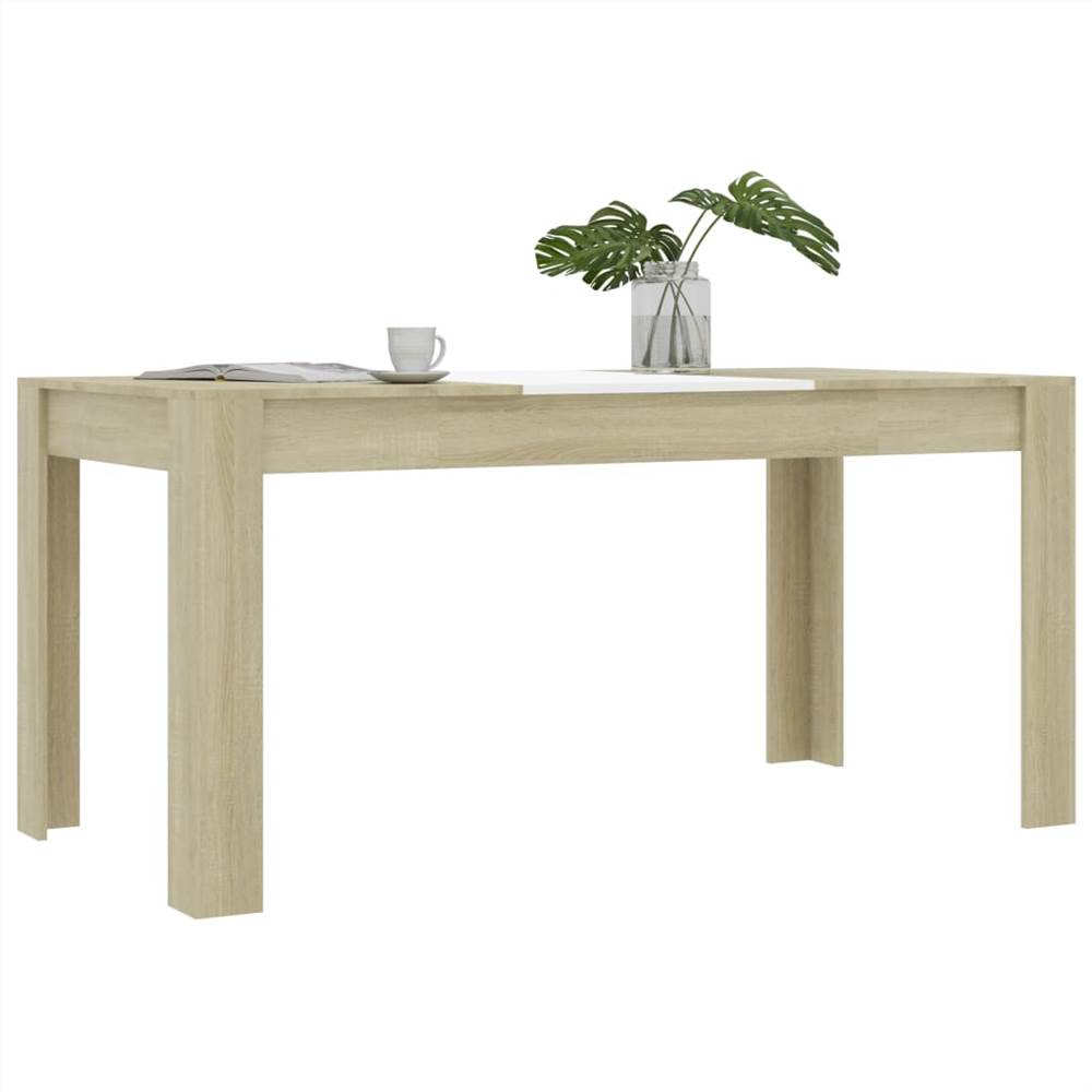 Dining Table White and Sonoma Oak 160x80x76 cm Chipboard