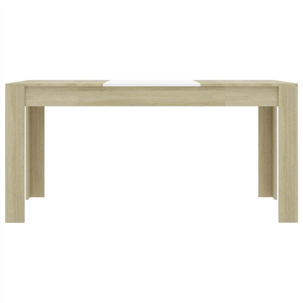 Dining Table White and Sonoma Oak 160x80x76 cm Chipboard