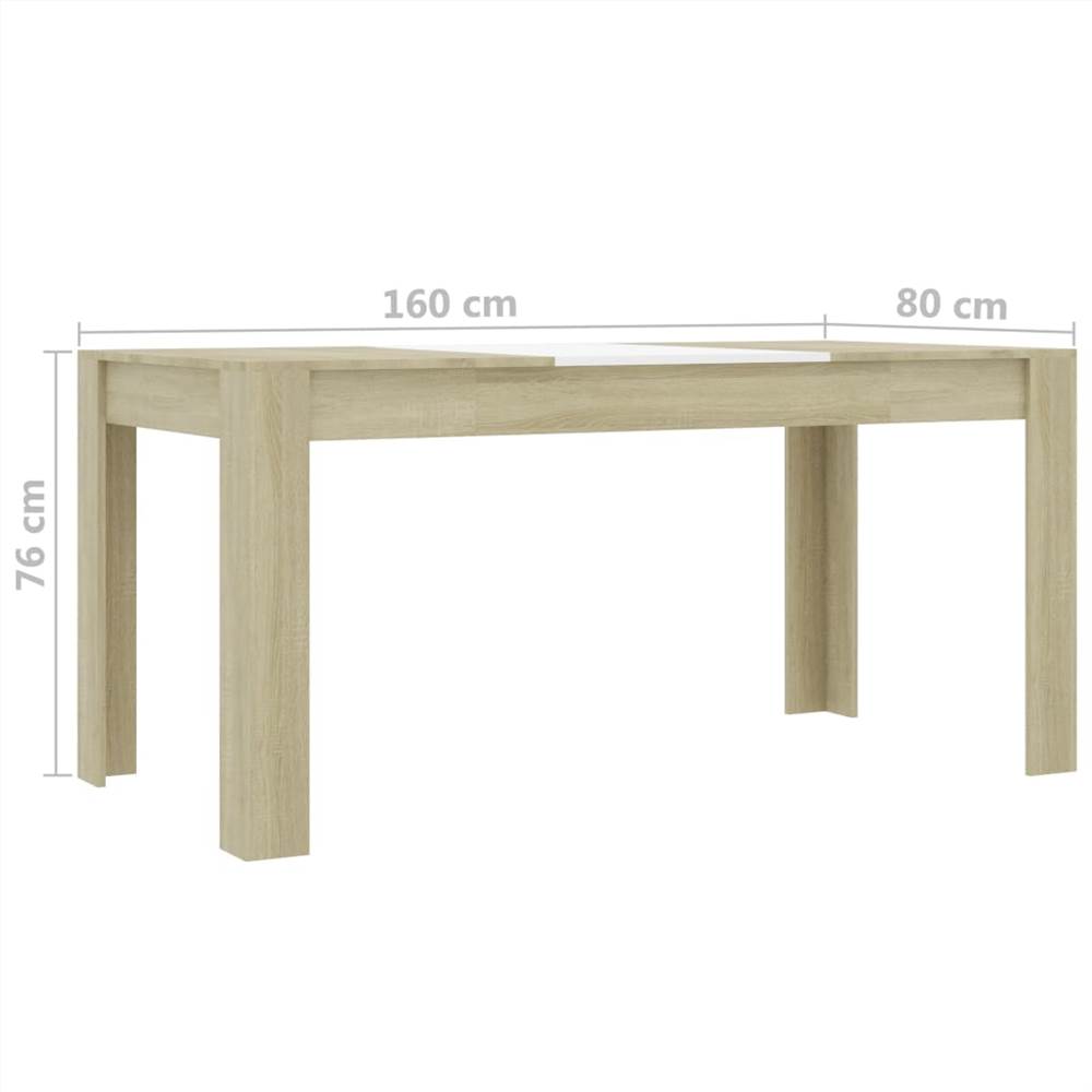 Dining Table White and Sonoma Oak 160x80x76 cm Chipboard