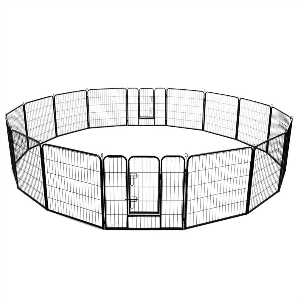 Dog Playpen 16 Panels Steel 80x80 cm Black