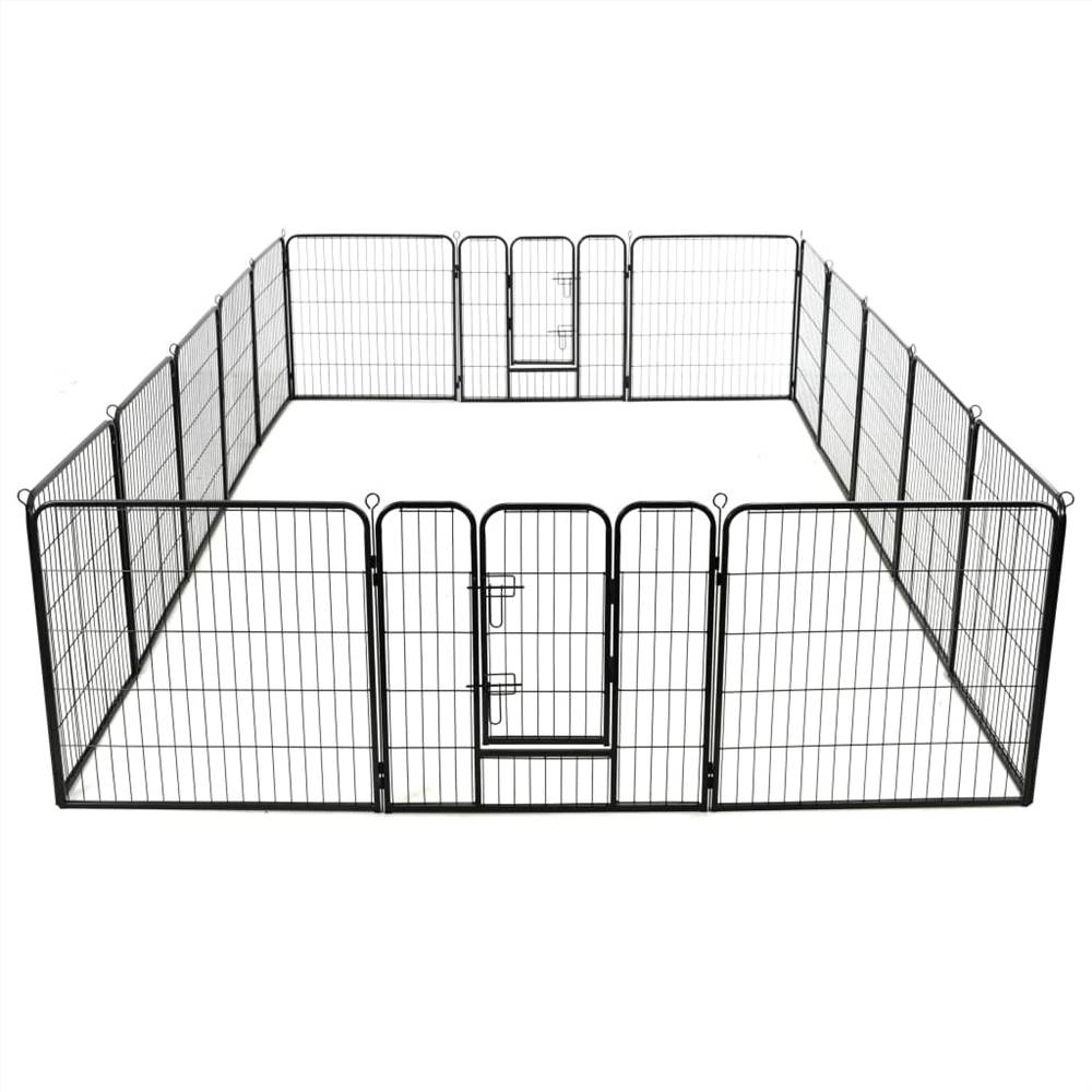 Dog Playpen 16 Panels Steel 80x80 cm Black
