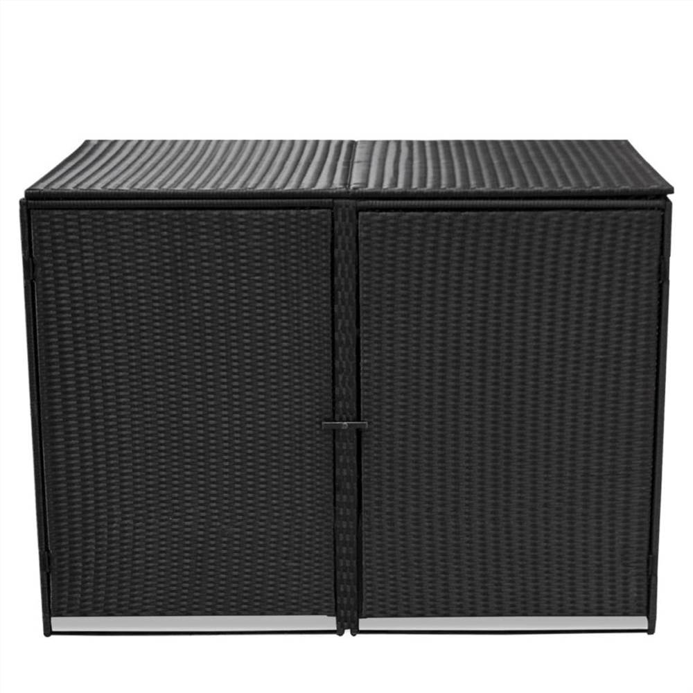 Double Wheelie Bin Shed Poly Rattan Black 148x80x111 cm