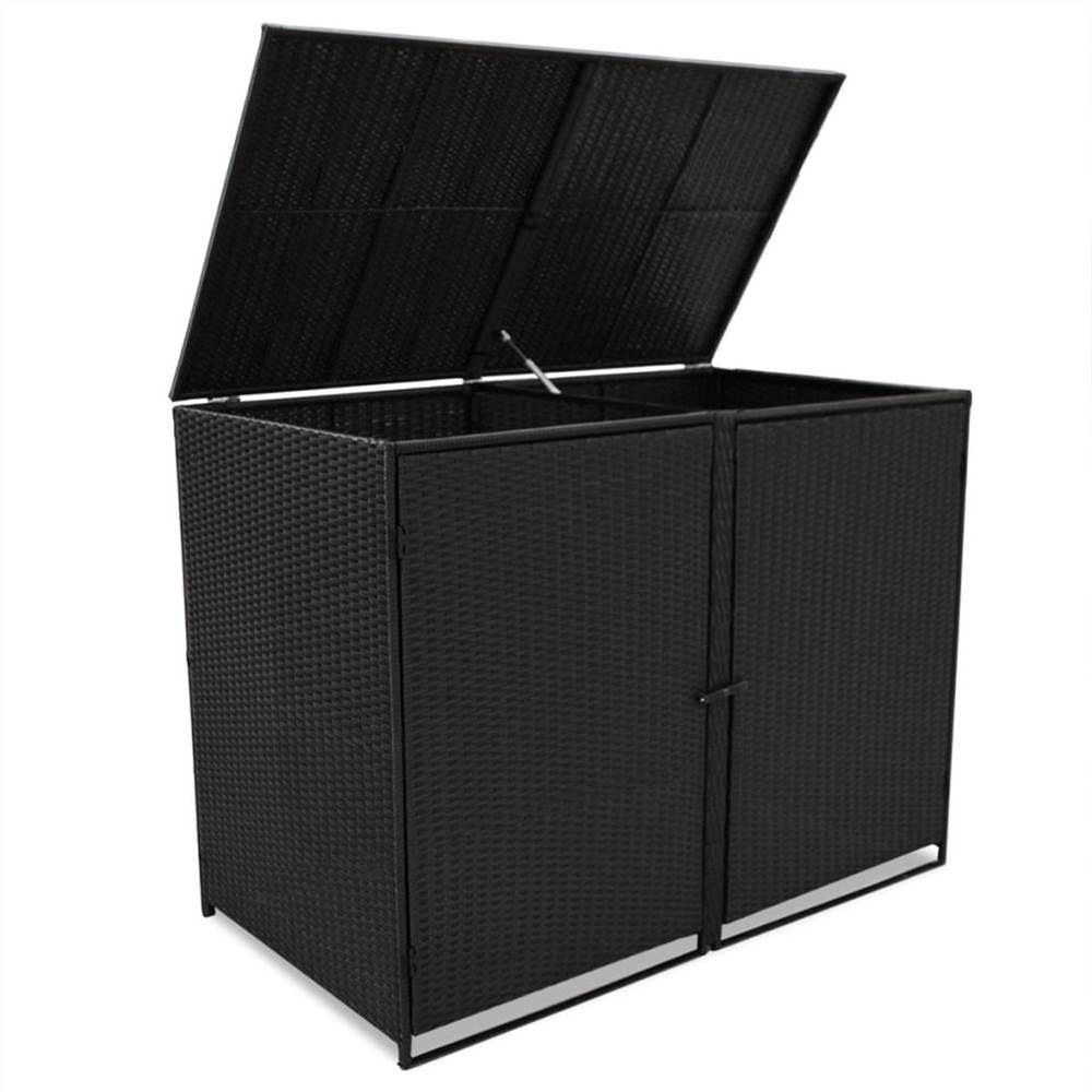 Double Wheelie Bin Shed Poly Rattan Black 148x80x111 cm