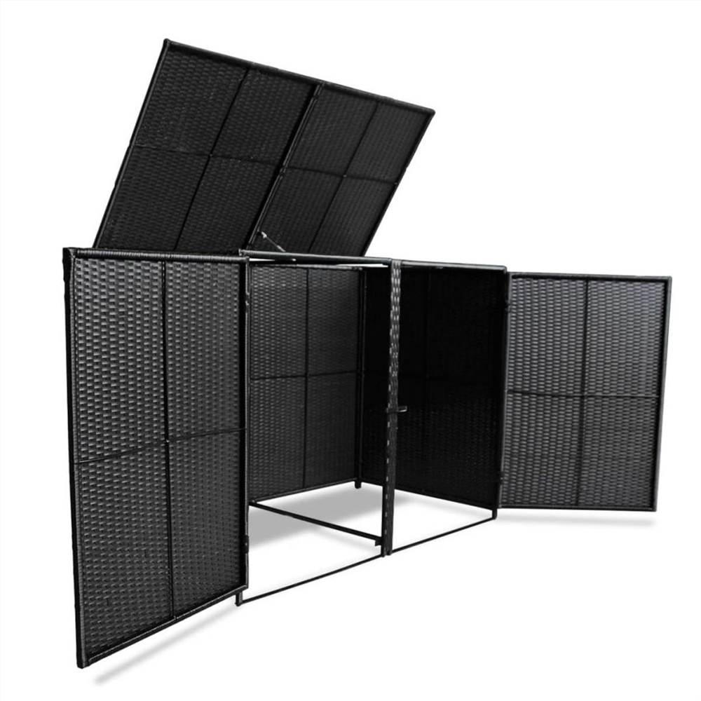 Double Wheelie Bin Shed Poly Rattan Black 148x80x111 cm