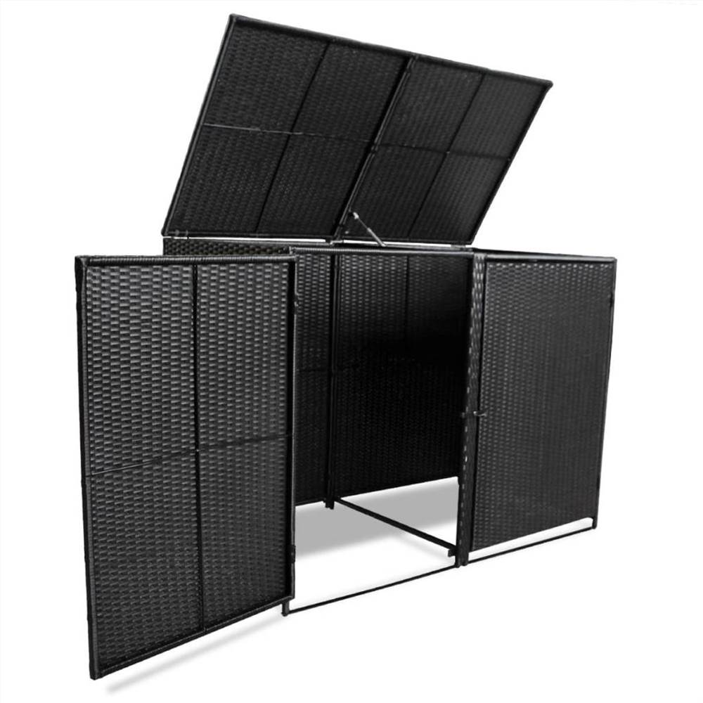 Double Wheelie Bin Shed Poly Rattan Black 148x80x111 cm