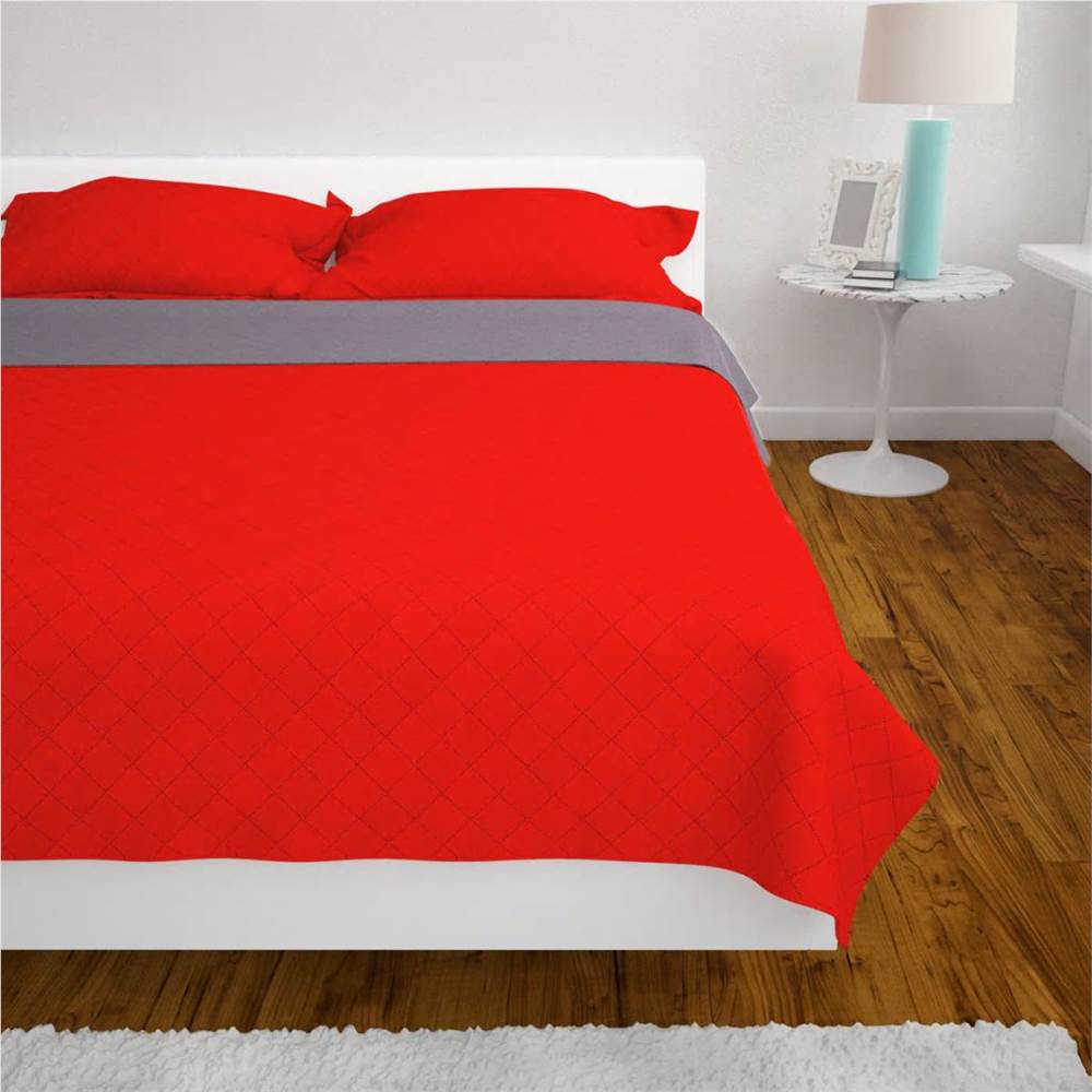Doublesided Quilted Bedspread Red and Grey 220x240 cm