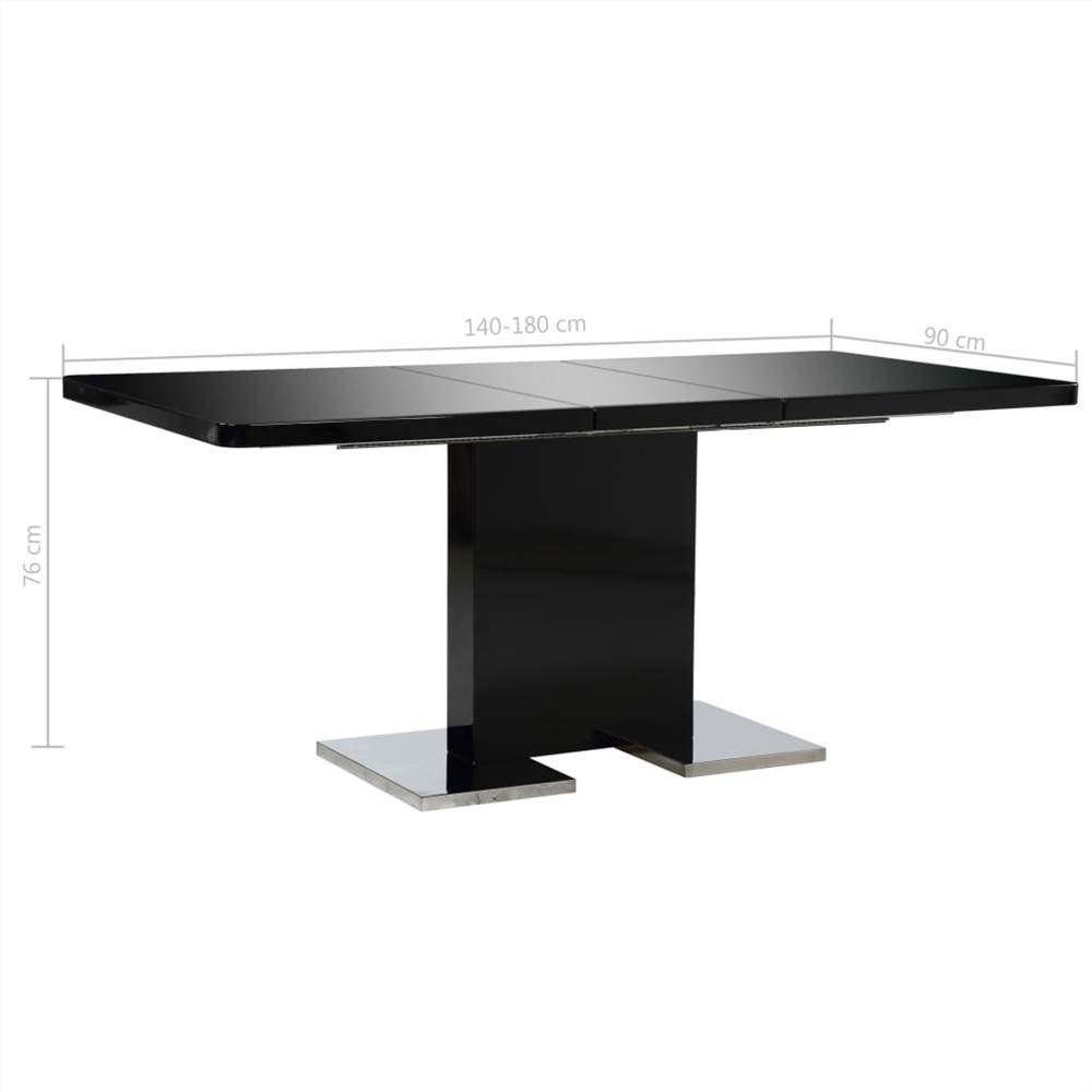 Extendable Dining Table High Gloss Black 180x90x76 cm MDF