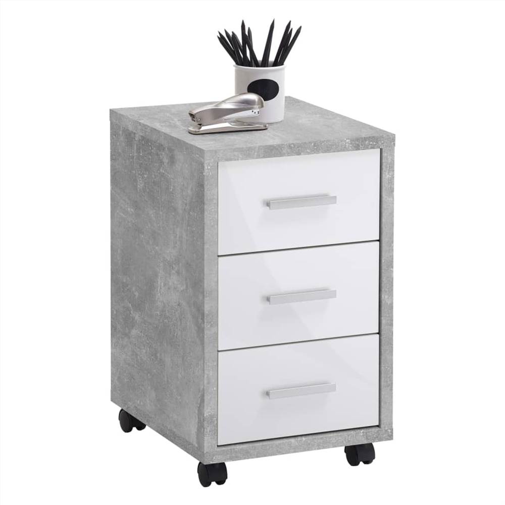 

FMD Mobile Drawer Cabinet Concrete High Gloss White