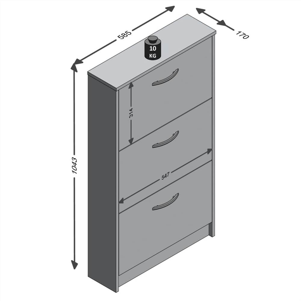 FMD Shoe Cabinet with 3 Tilting Compartments White and Concrete