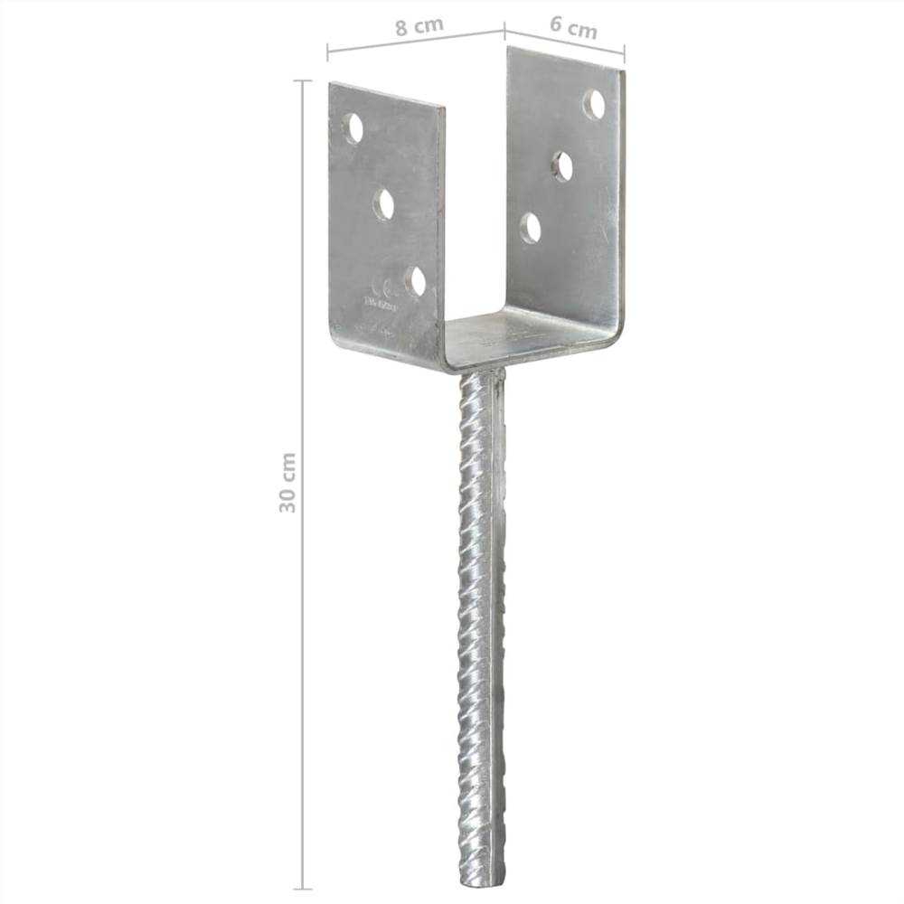 Fence Anchors 2 pcs Silver 8x6x30 cm Galvanised Steel