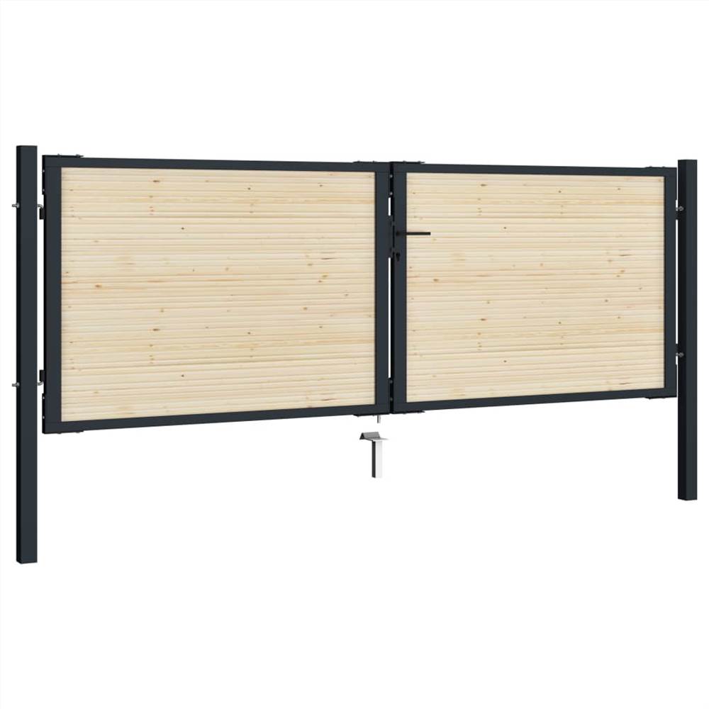 Fence Gate Steel and Spruce Wood 310x150 cm