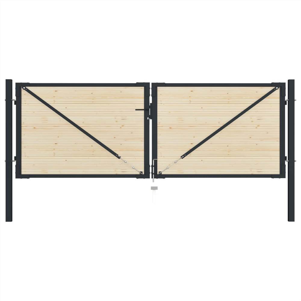 Fence Gate Steel and Spruce Wood 310x150 cm