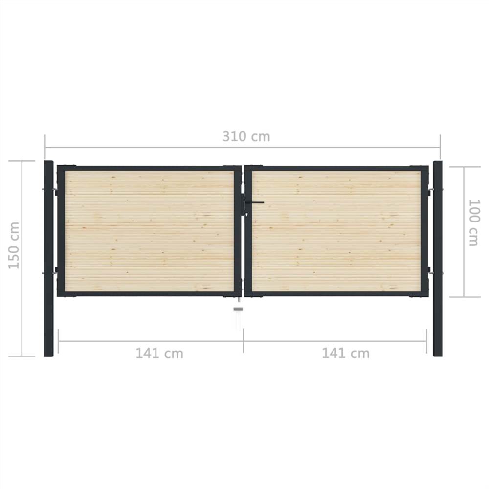 Fence Gate Steel and Spruce Wood 310x150 cm