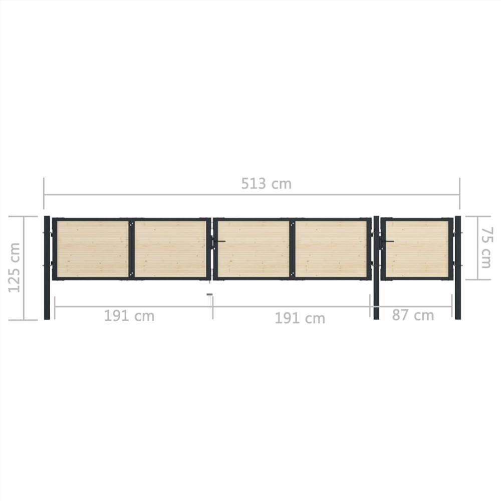 Fence Gate Steel and Spruce Wood 513x125 cm
