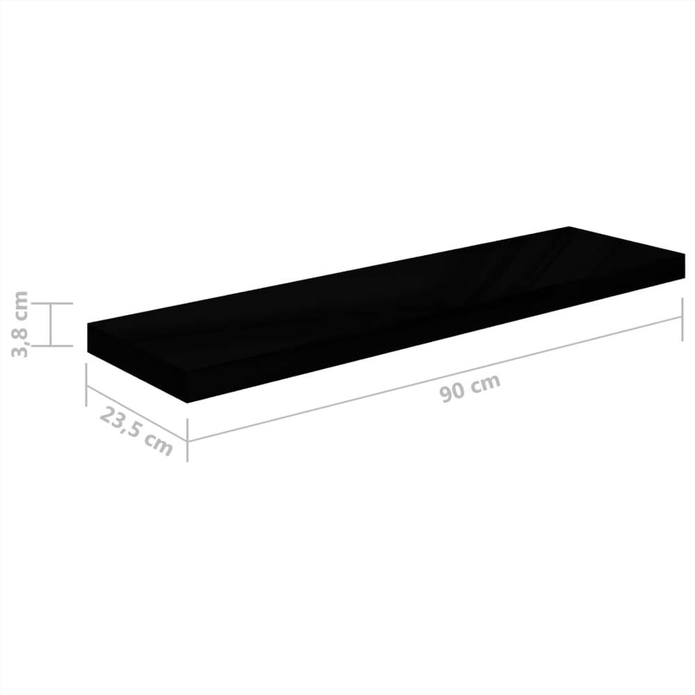 Floating Wall Shelf High Gloss Black 90x23.5x3.8 cm MDF