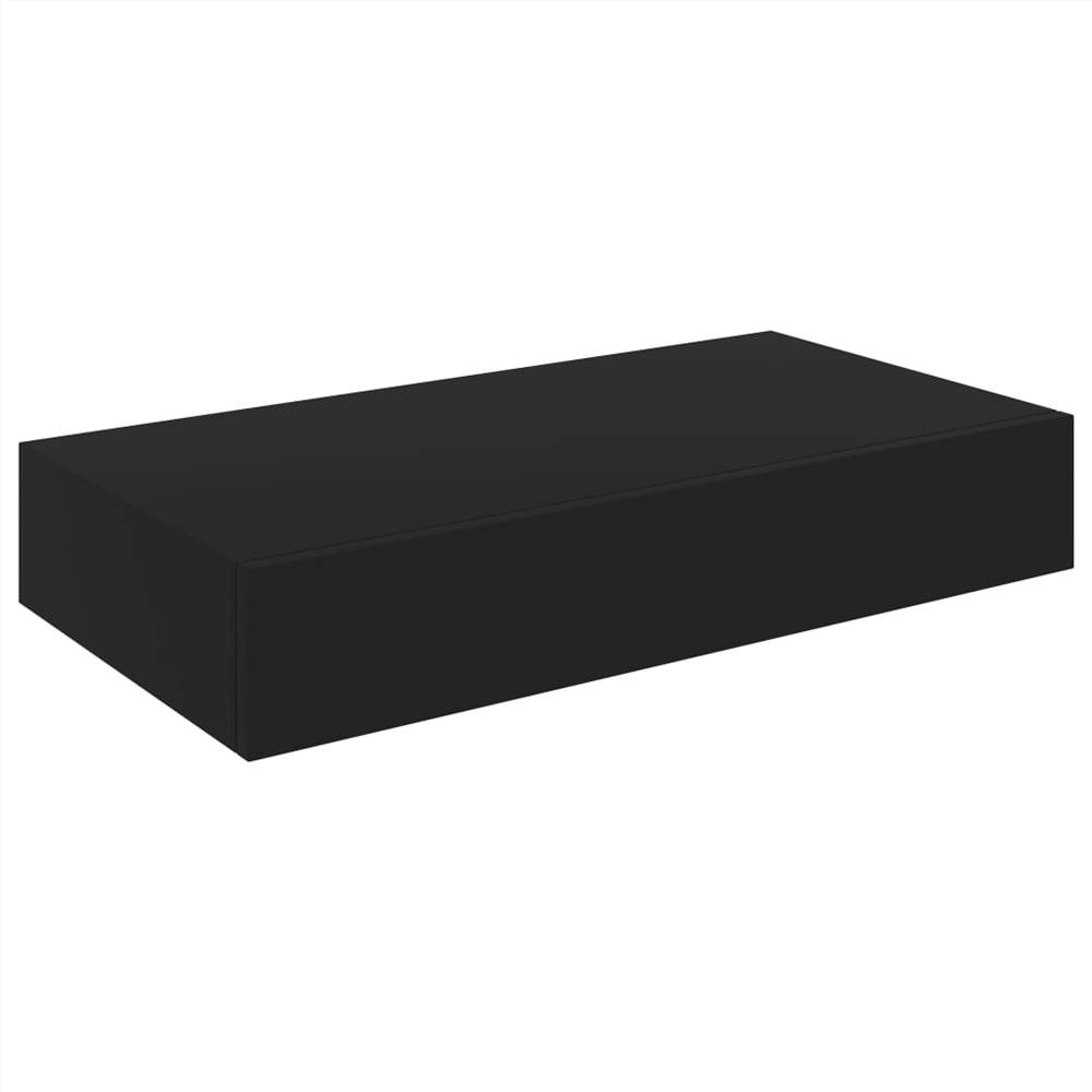 Floating Wall Shelf with Drawer Black 48x25x8 cm