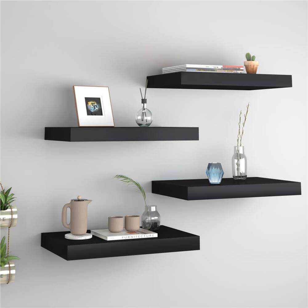 Floating Wall Shelves 4 pcs Black 40x23x3.8 cm MDF
