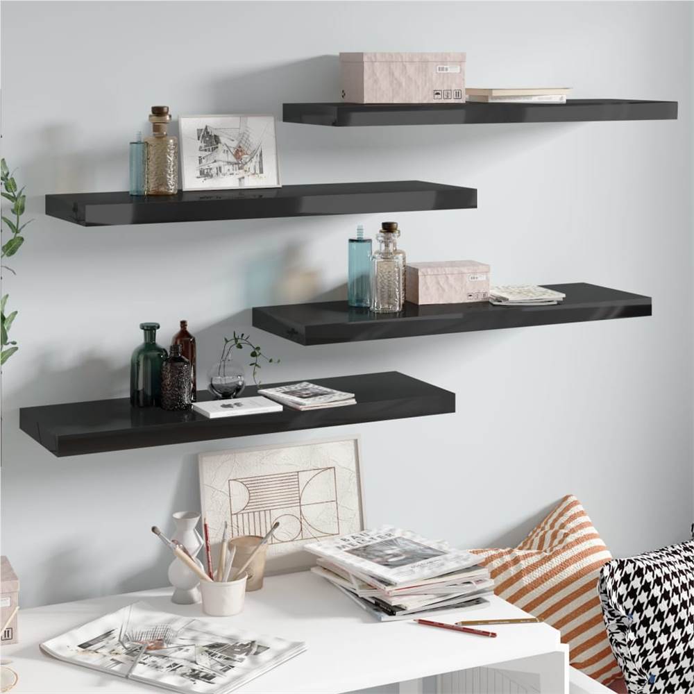 

Floating Wall Shelves 4 pcs High Gloss Black 80x23.5x3.8 cm MDF