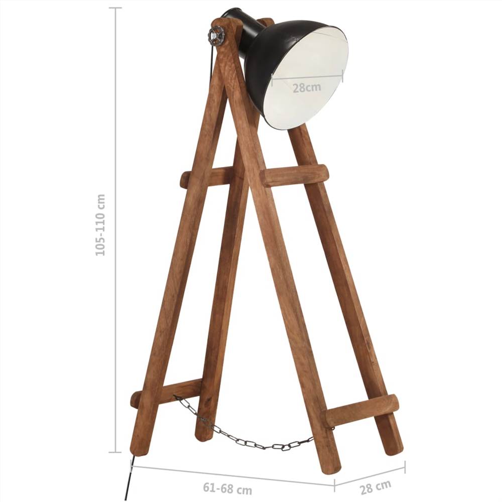 Floor Lamp Black E27 Solid Mango Wood