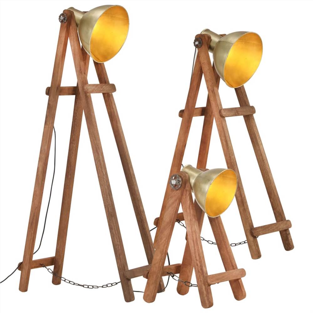 Floor Lamps 3 pcs Brass E27 Solid Mango Wood