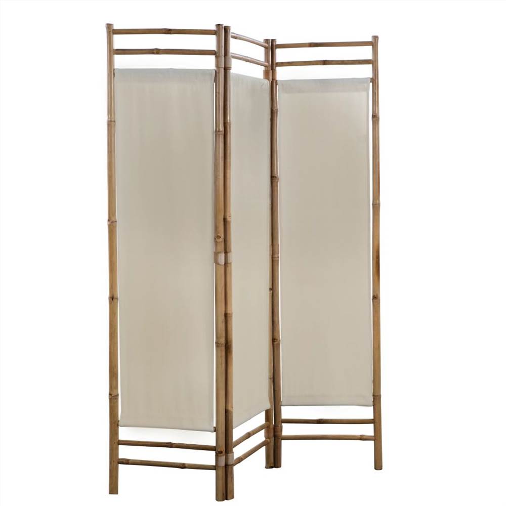 Folding 3-Panel Room Divider Bamboo and Canvas 120 cm