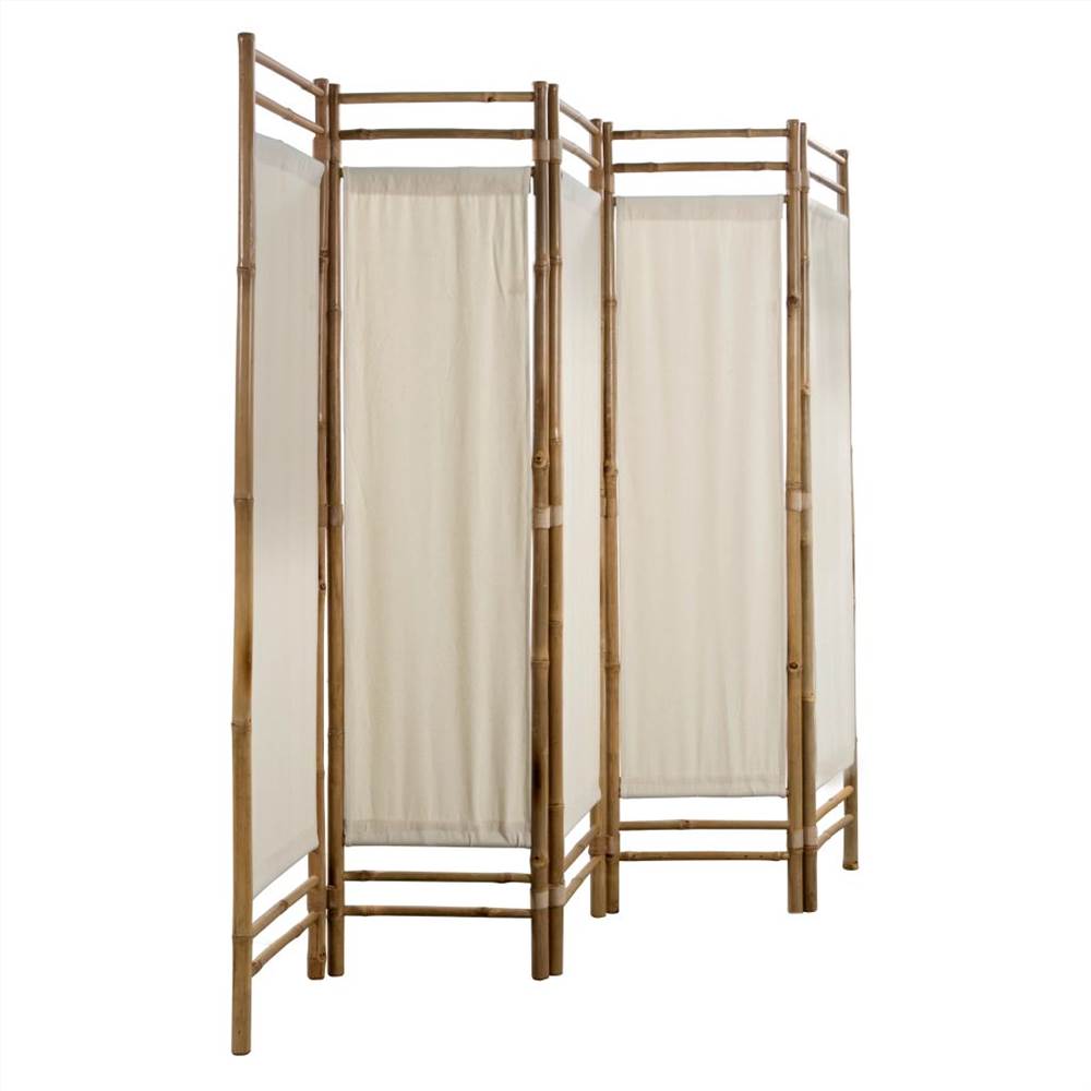 Folding 5Panel Room Divider Bamboo and Canvas 200 cm