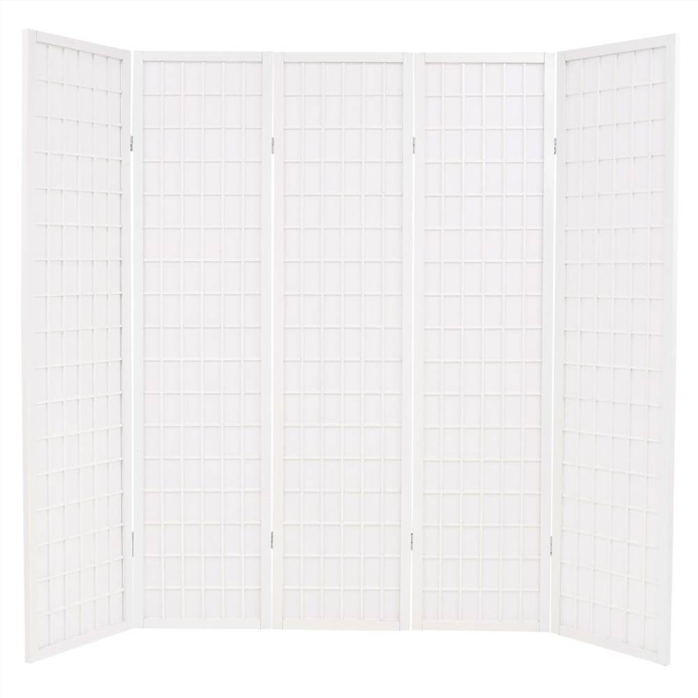 Folding 5-Panel Room Divider Japanese Style 200x170 cm White