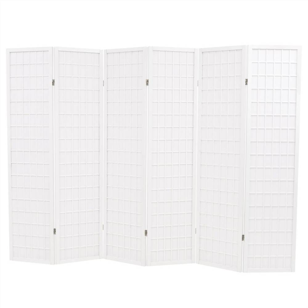Klappbarer Raumteiler mit 6 Feldern im japanischen Stil 240 x 170 cm Weiß