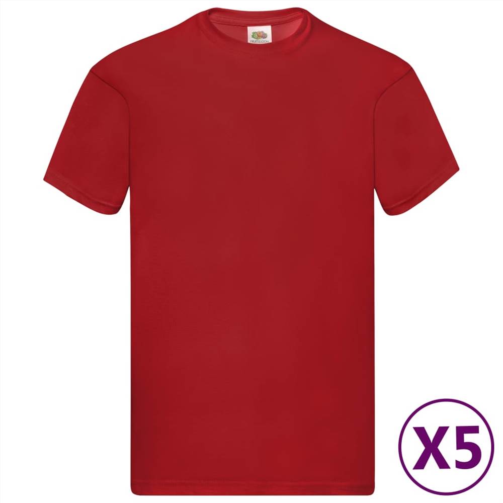 Fruit of the Loom Original T-shirts 5 pcs Red 3XL Cotton