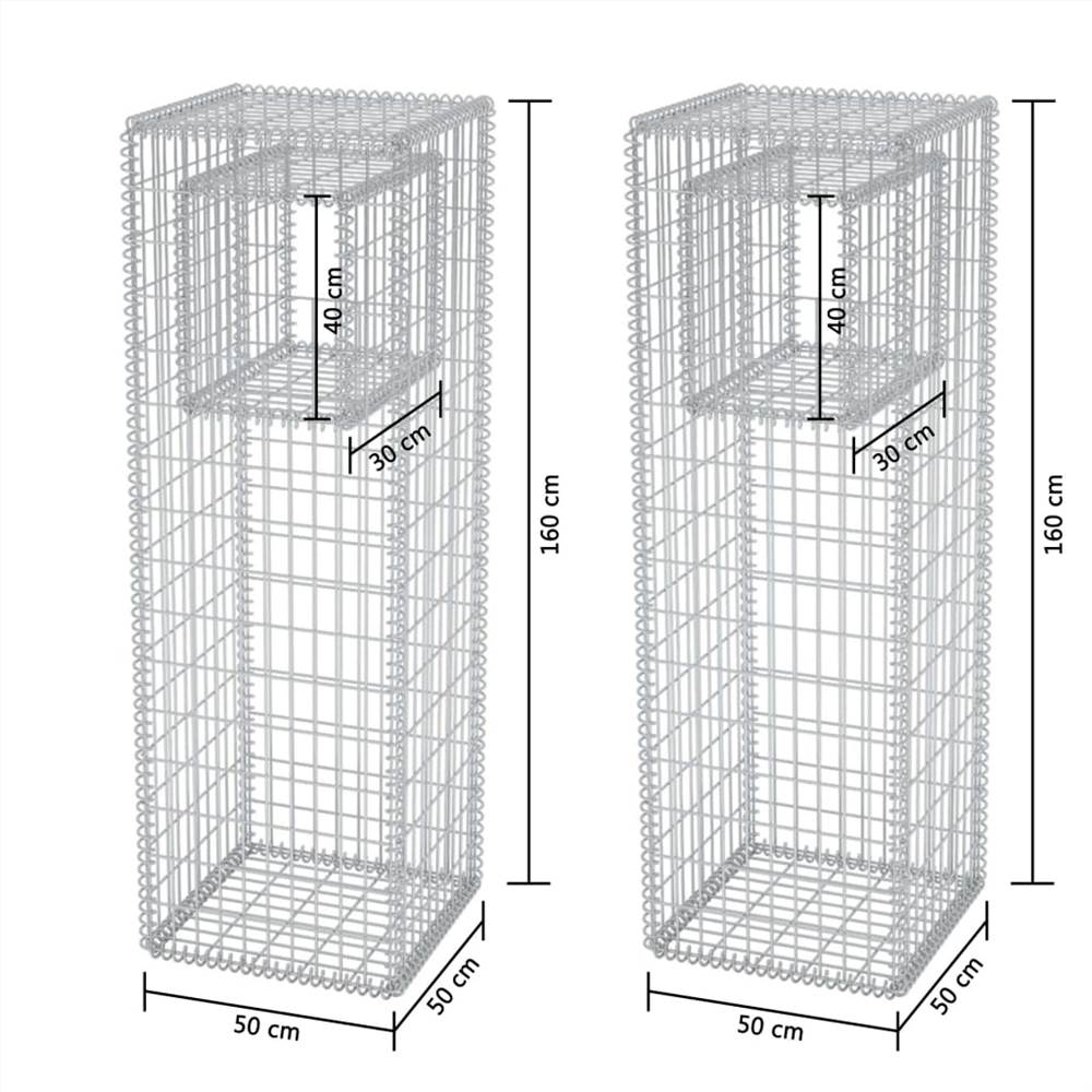 Gabion Basket Posts/Planters 2 pcs Steel 50x50x160 cm