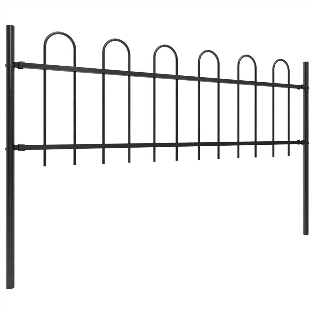 Garden Fence with Hoop Top Steel 6.8x0.6 m Black