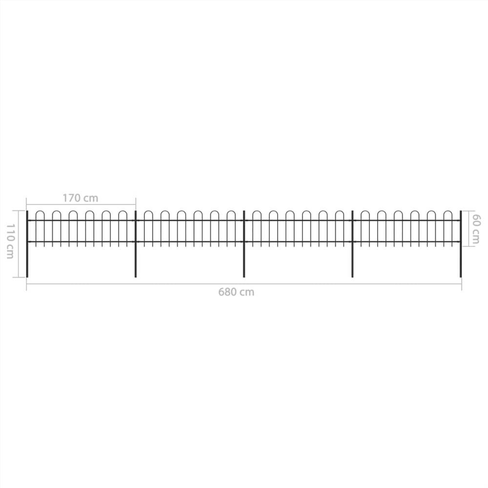 Garden Fence with Hoop Top Steel 6.8x0.6 m Black