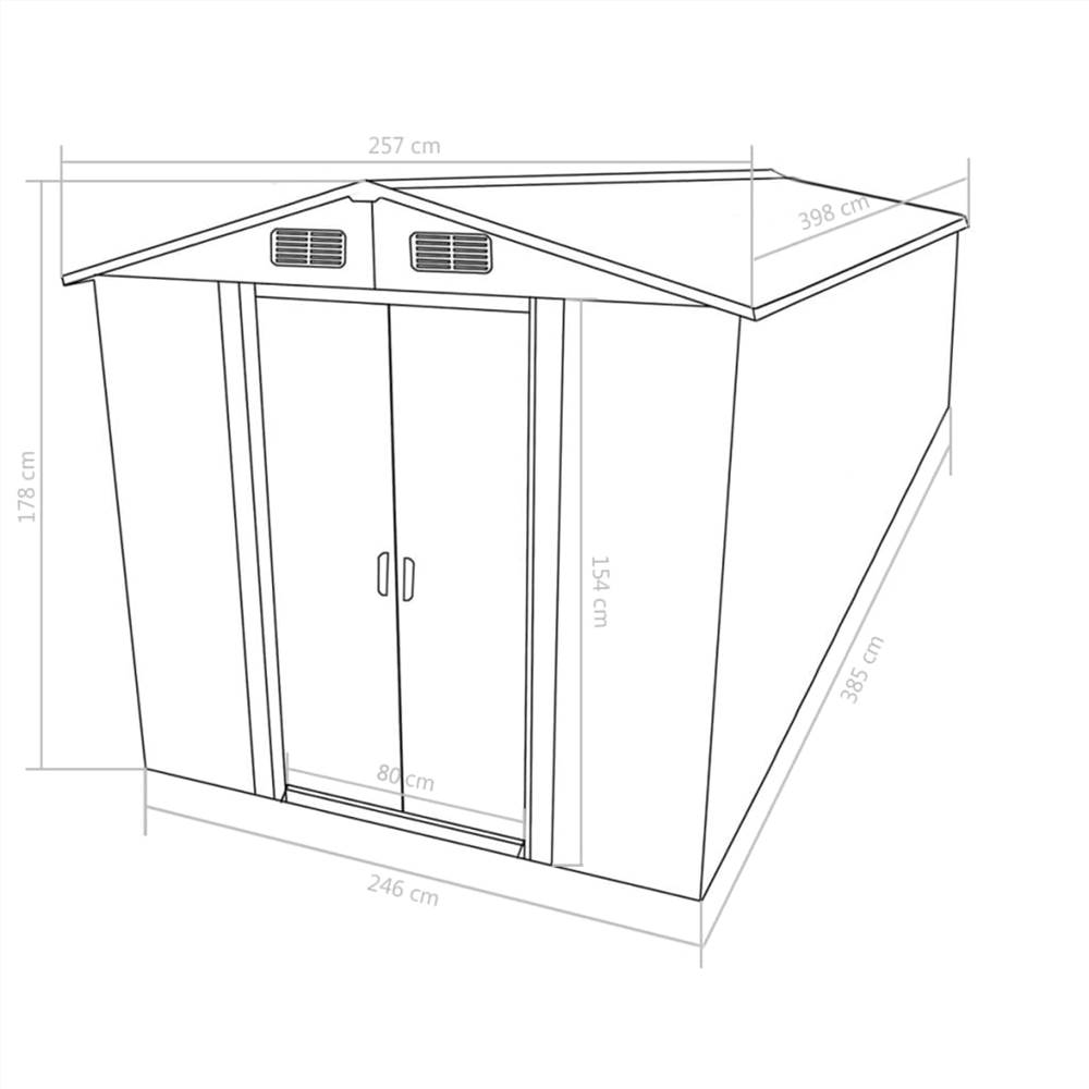 Garden Shed 257x398x178 cm Metal Green